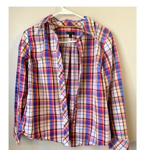 Talbots Womens S Plaid Button Down Shirt  Casual Cotton Preppy Coastal Classic